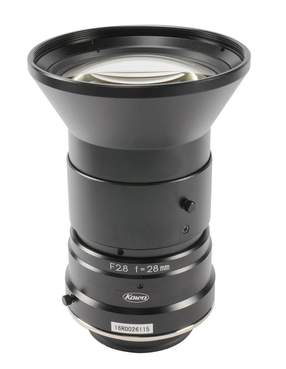 Camera lens with specifications on a white background