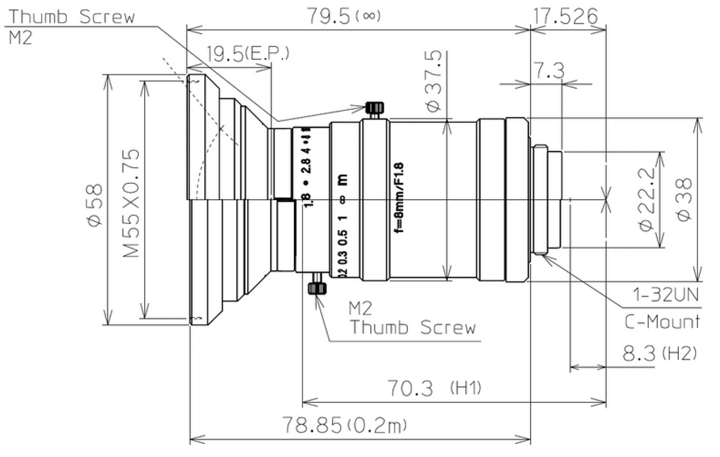 LM8HC-VIS-SW Dimensions