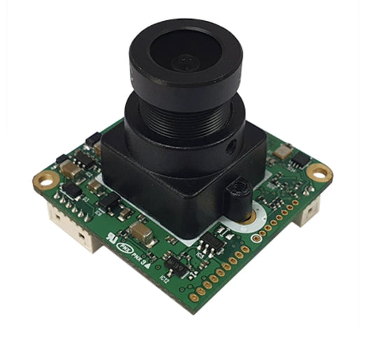 ACE-HMS6332-iB Camera module with a green circuit board and lens attached on a white background