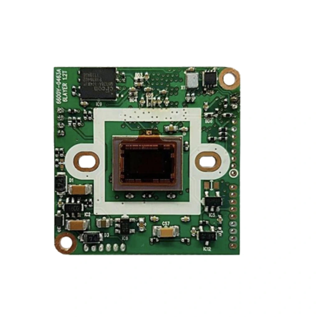 ACE-HMS6332-iB camera on electronic circuit board on a white background