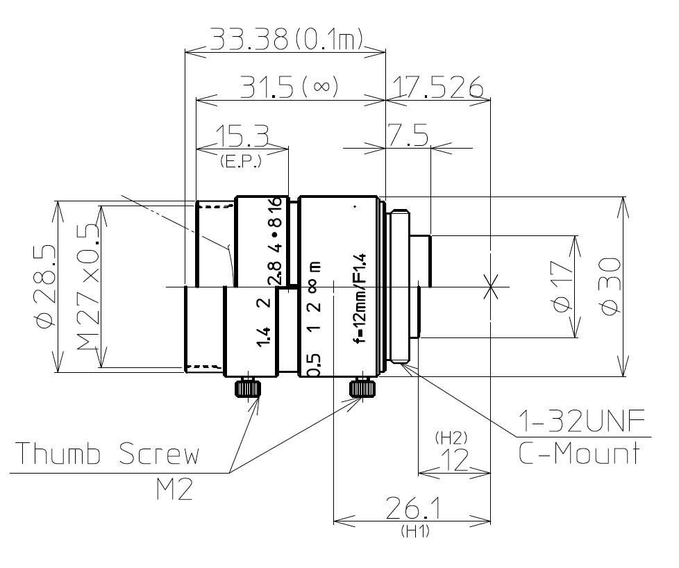 Kowa LM12JC 2/3" 12mm MP C-Mount Lens Compatible With e2v EV76C560, CMOSIS CMV2000 and Aptina MT9M001 sensors and many more