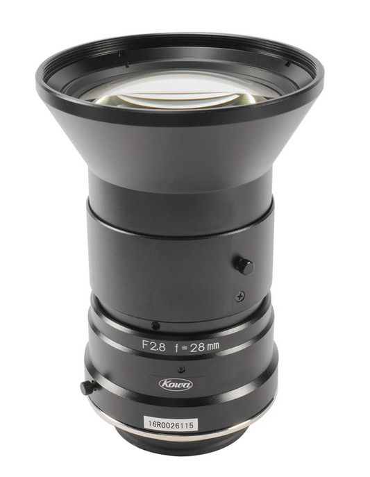 Camera lens with specifications on a white background