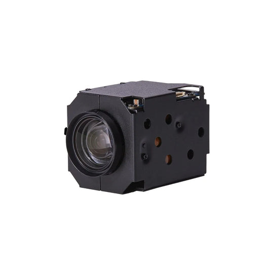 Black camera lens module on a white background