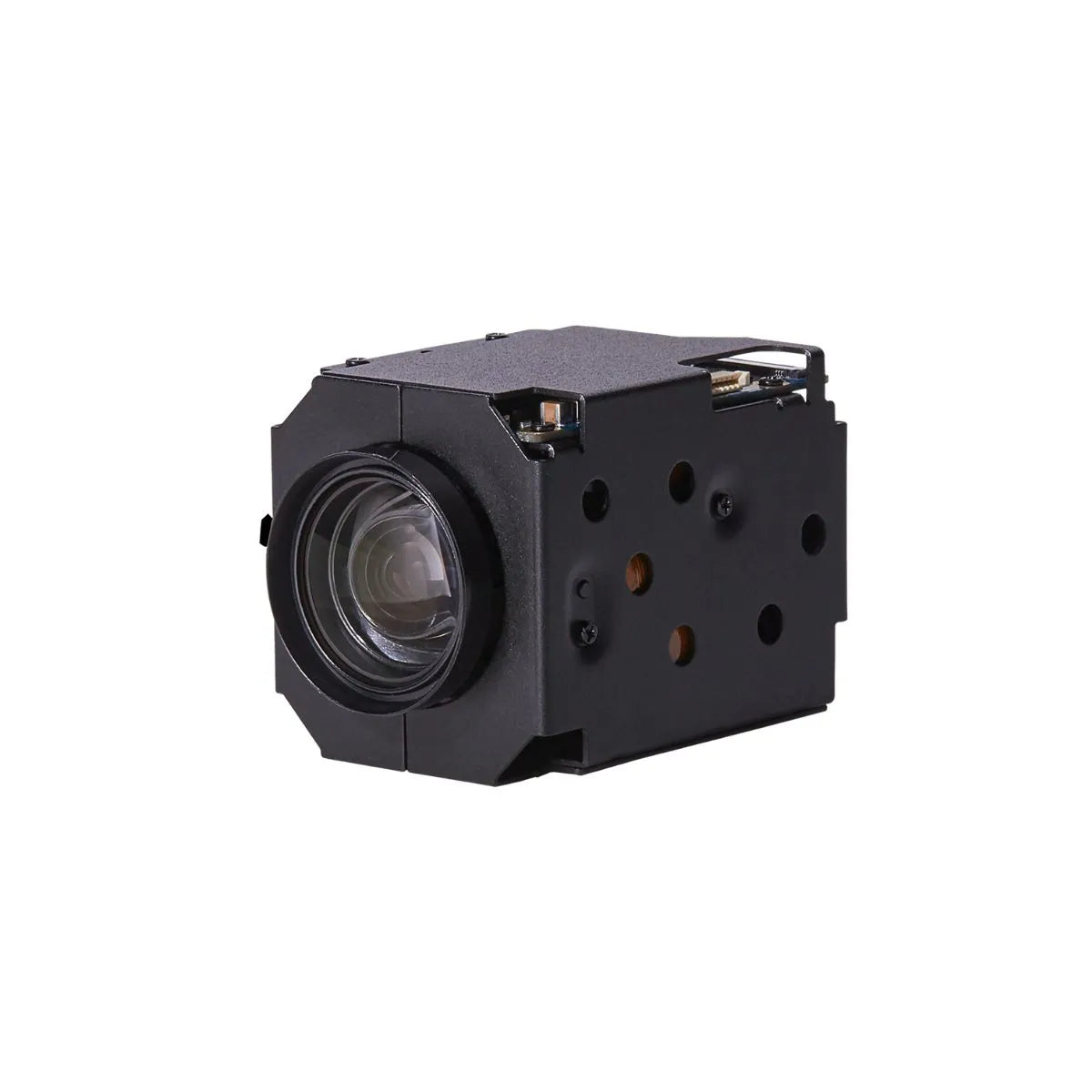 Black camera lens module on a white background