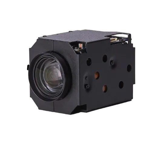 Black camera lens module on a white background