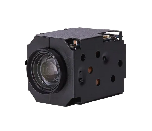 Black camera lens module on a white background