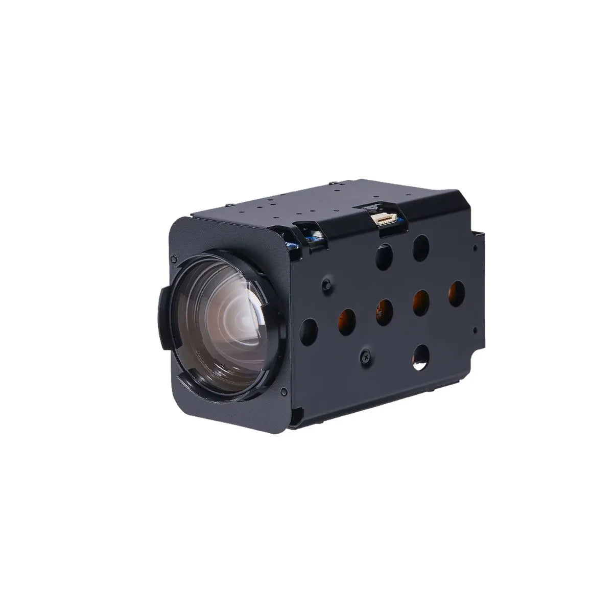 Black camera lens module on a white background