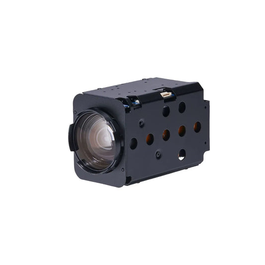 Black camera lens module on a white background