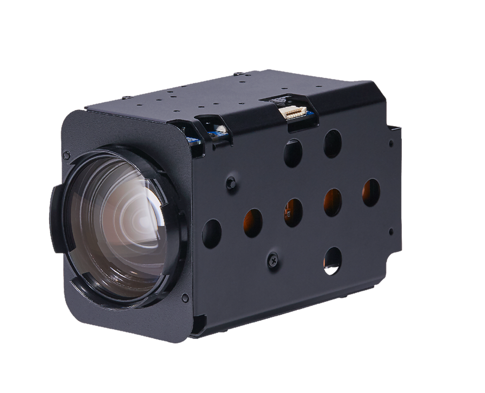 Black camera lens or similar optical component on a white background
