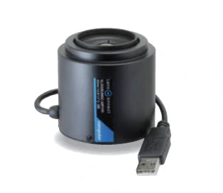 Front view of VL3528UM6C-MPYIR lens with usb cable and LensConnect label